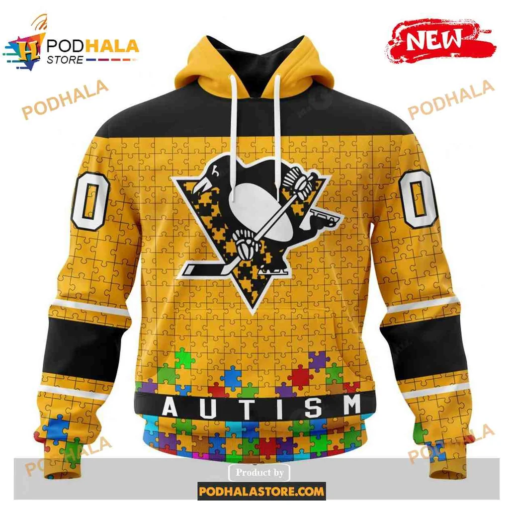Supportive Pittsburgh Penguins Autism Awareness 3d Hoodie With Vibrant Yellow Design