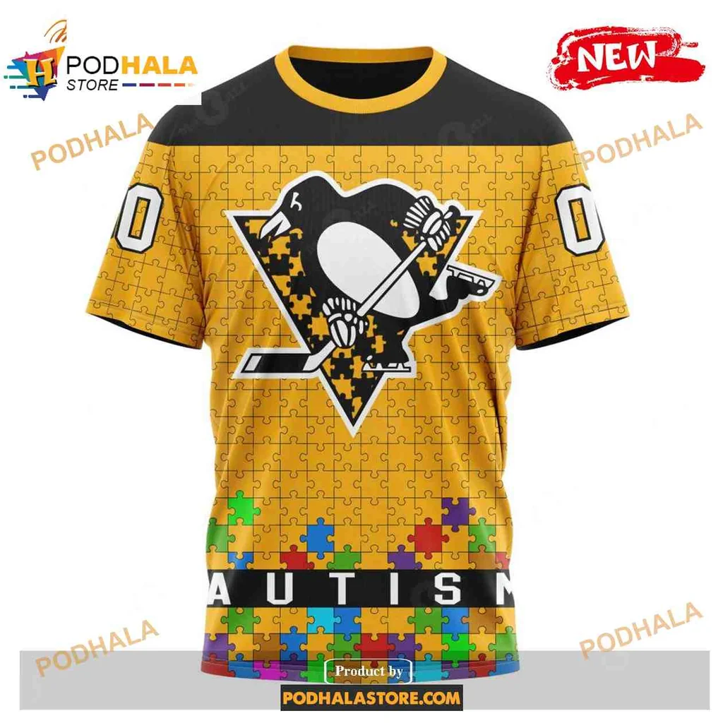 Supportive Pittsburgh Penguins Autism Awareness AOP Hoodie With Vibrant Yellow Design Supportive Pittsburgh Penguins Autism Awareness AOP Hoodie With Vibrant Yellow Design