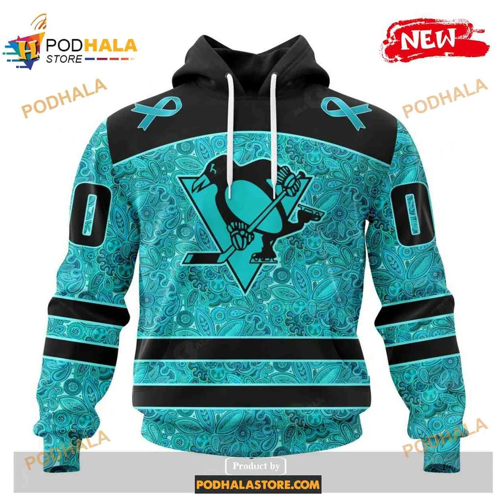 Supportive Pittsburgh Penguins Awareness 3d Hoodie With Teal Ribbons