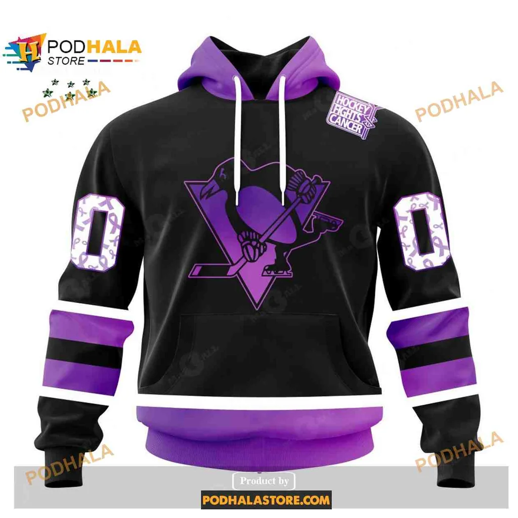 Supportive Pittsburgh Penguins Cancer Awareness 3d Hoodie With Heart Design
