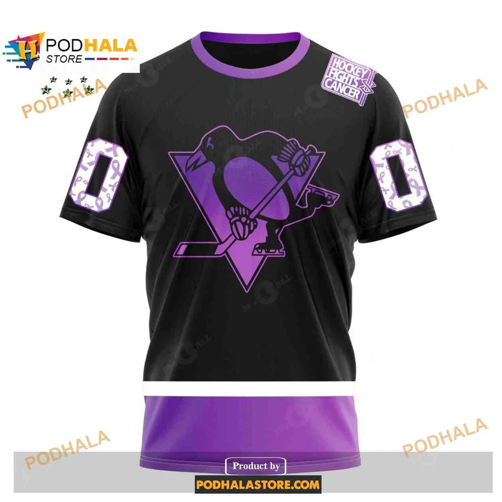 Supportive Pittsburgh Penguins Cancer Awareness AOP Hoodie With Heart Design Supportive Pittsburgh Penguins Cancer Awareness AOP Hoodie With Heart Design