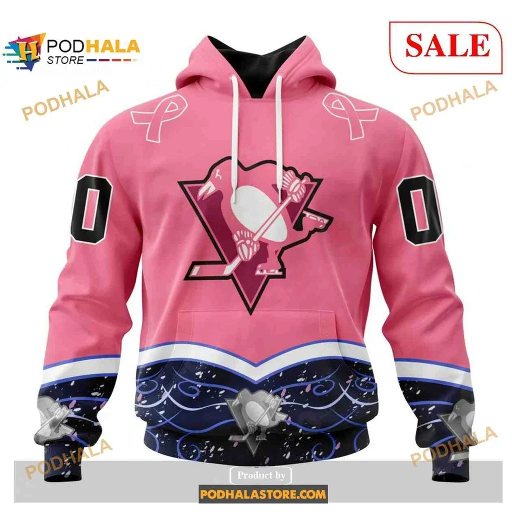 Supportive Pittsburgh Penguins Pink Ribbon 3d Hoodie For Cancer Awareness