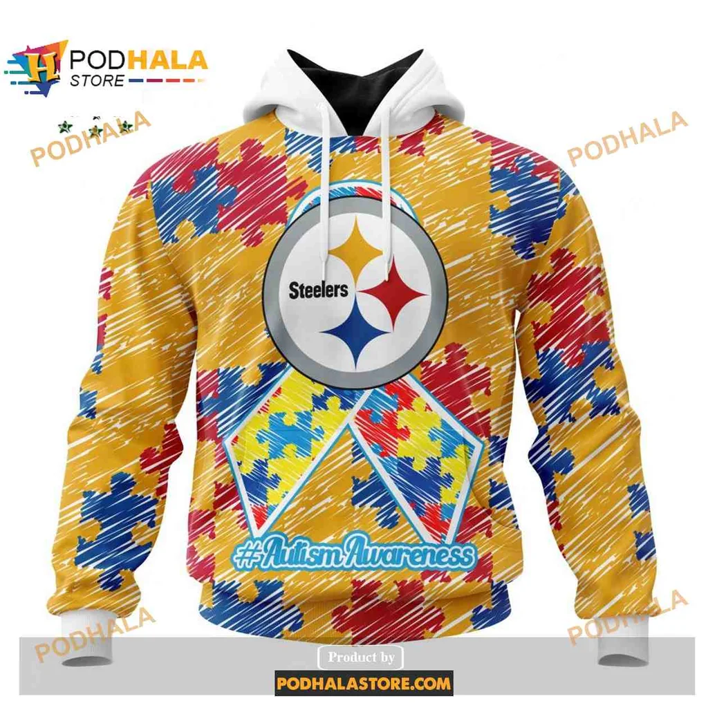 Supportive Pittsburgh Steelers Autism Awareness 3d Hoodie With Colorful Puzzle Stripes