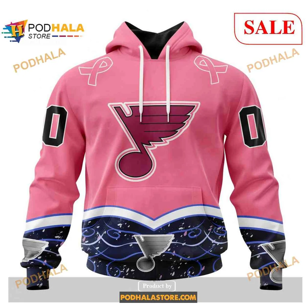 Supportive St Louis Blues 3d Hoodie With Vibrant Pink Logo For Cancer Awareness