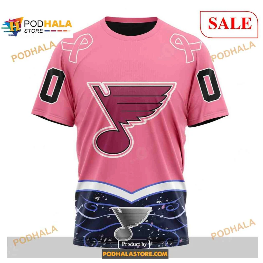 Supportive St Louis Blues AOP Hoodie With Vibrant Pink Logo For Cancer Awareness Supportive St Louis Blues AOP Hoodie With Vibrant Pink Logo For Cancer Awareness