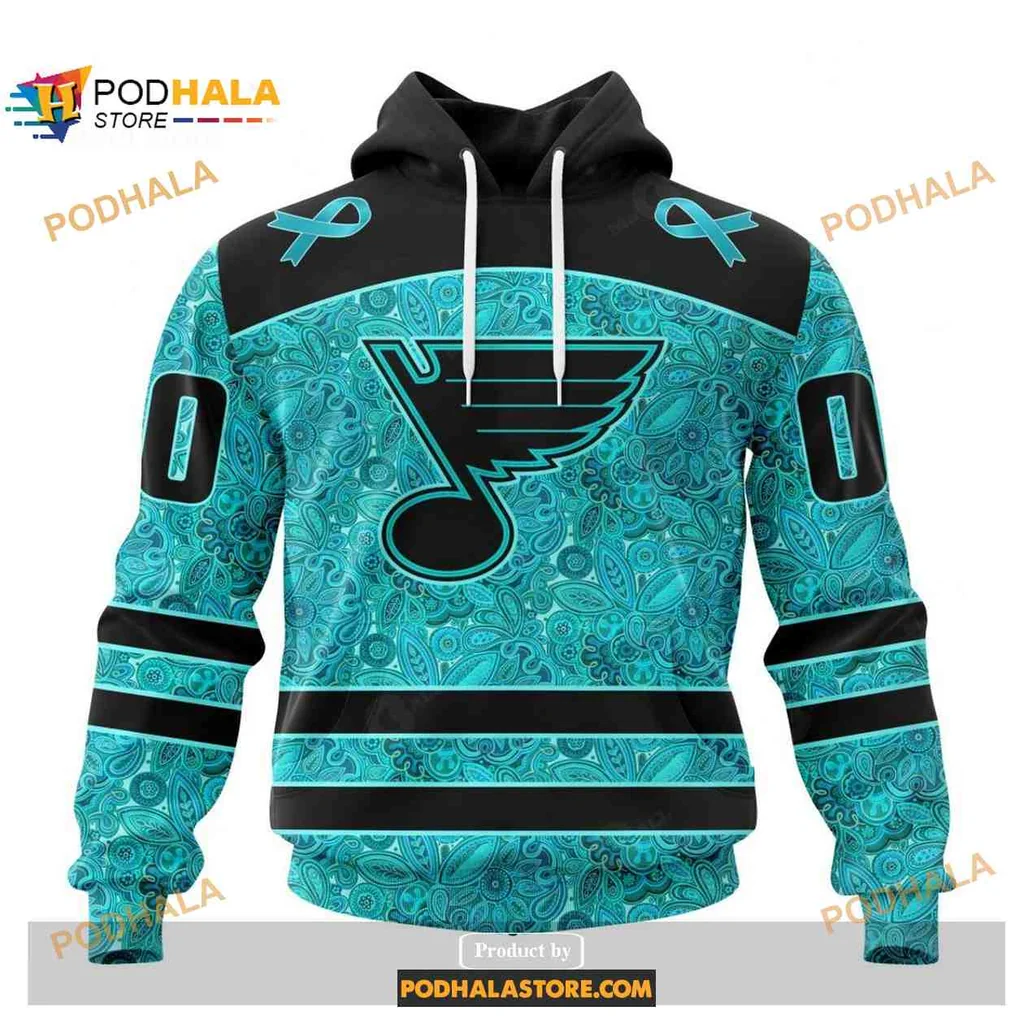 Supportive St Louis Blues Cancer Awareness Hoodie 3d With Teal Ribbons