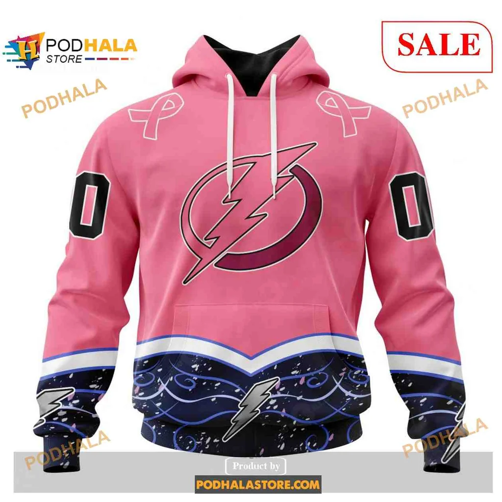 Supportive Tampa Bay Lightning Cancer Hoodie With Bold Pink Design