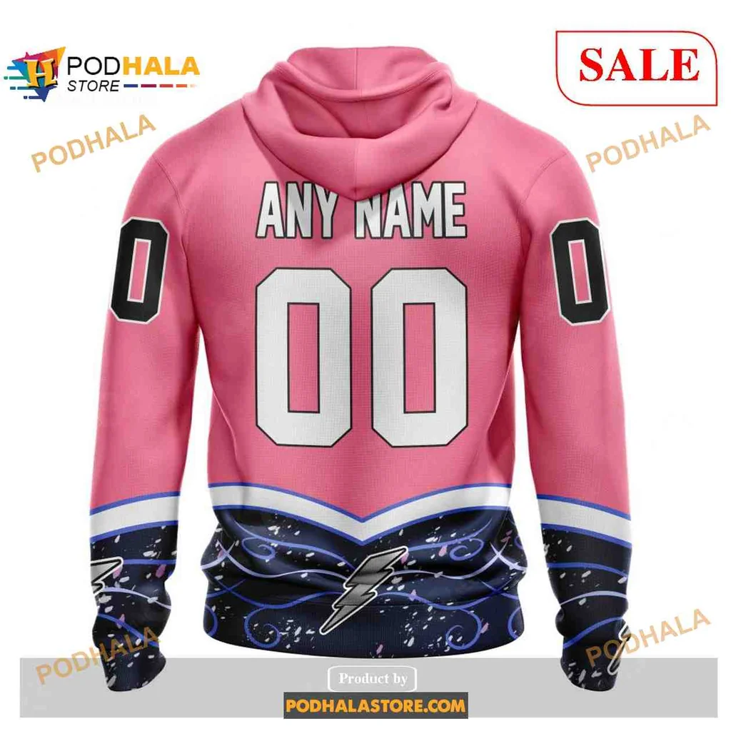 Supportive Tampa Bay Lightning Cancer Hoodie With Bold Pink Design - View 1 Supportive Tampa Bay Lightning Cancer Hoodie With Bold Pink Design - View 1