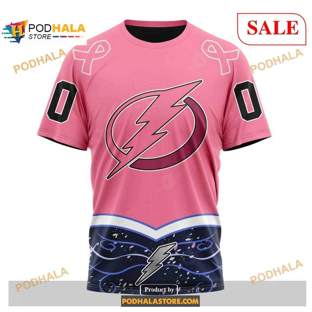 Supportive Tampa Bay Lightning Cancer Hoodie With Bold Pink Design - View 2 Supportive Tampa Bay Lightning Cancer Hoodie With Bold Pink Design - View 2