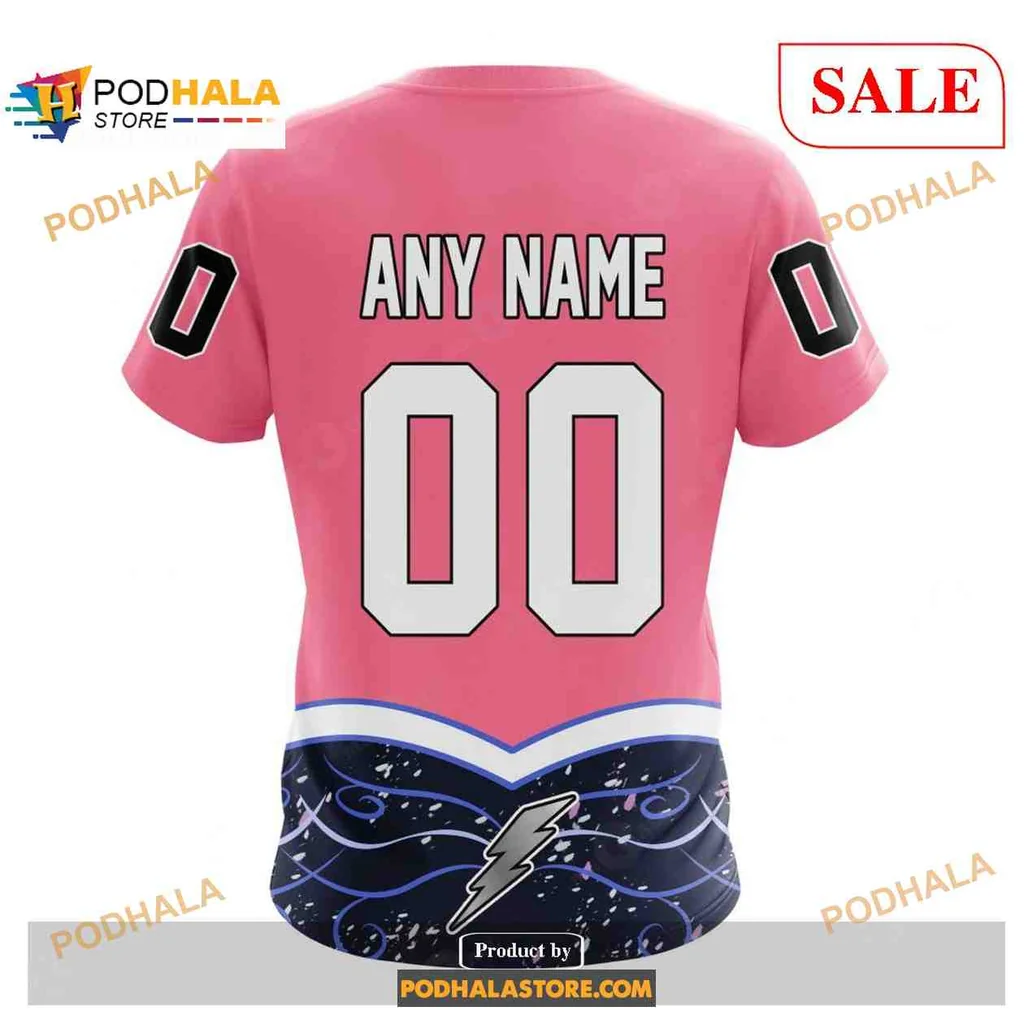 Supportive Tampa Bay Lightning Cancer Hoodie With Bold Pink Design - View 3 Supportive Tampa Bay Lightning Cancer Hoodie With Bold Pink Design - View 3