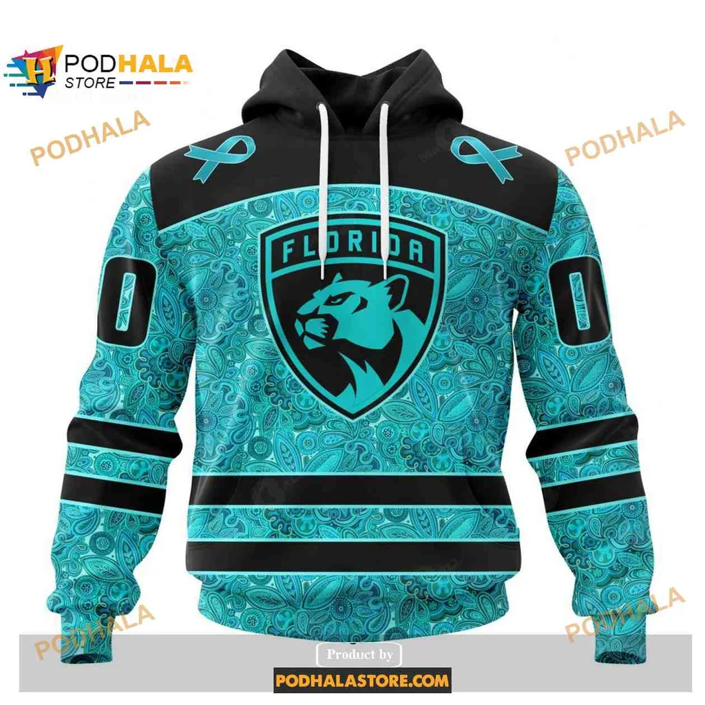 Supportive Teal Florida Panthers 3d Hoodie For Ovarian Cancer Awareness