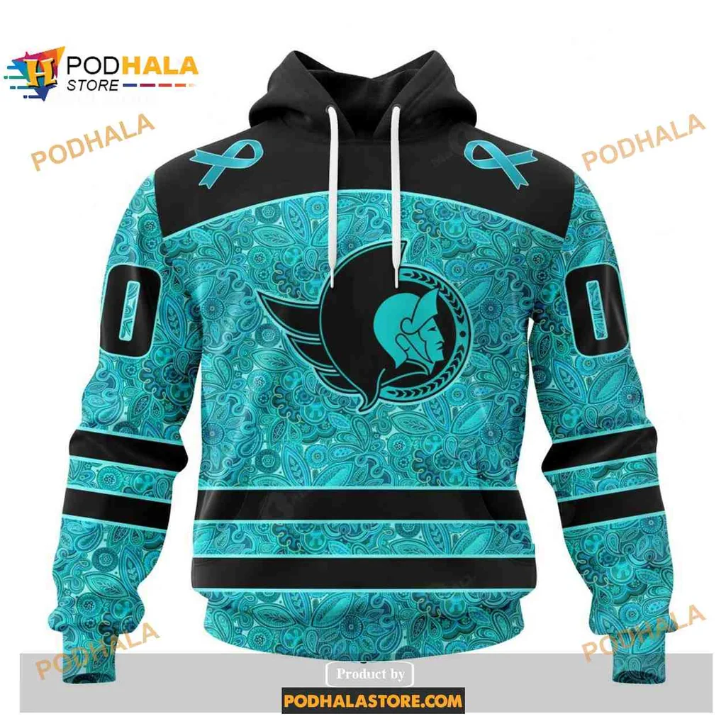 Supportive Teal Ottawa Senators 3d Hoodie With Cancer Awareness Design