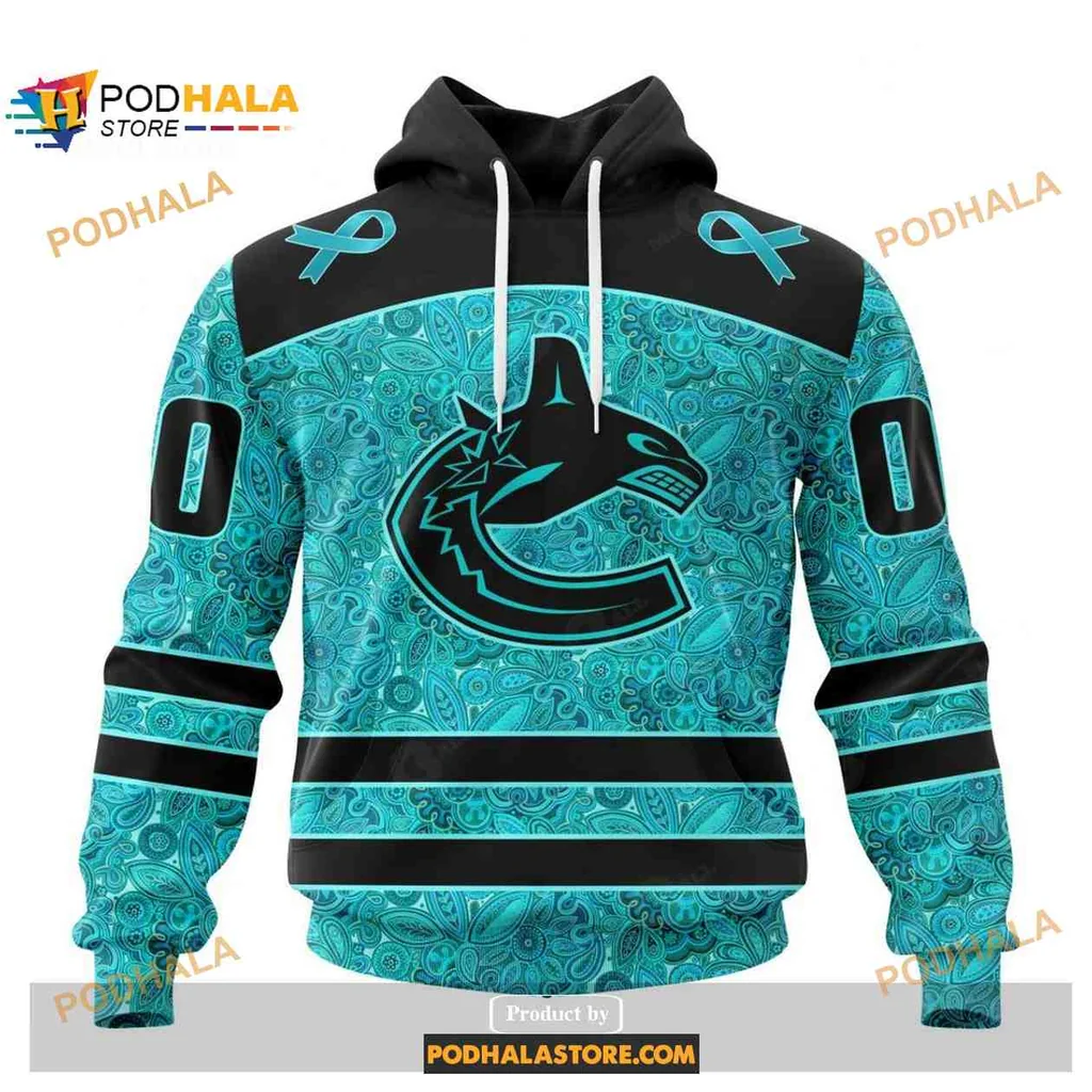 Supportive Vancouver Canucks Orca Whale 3d Hoodie For Ovarian Cancer Awareness