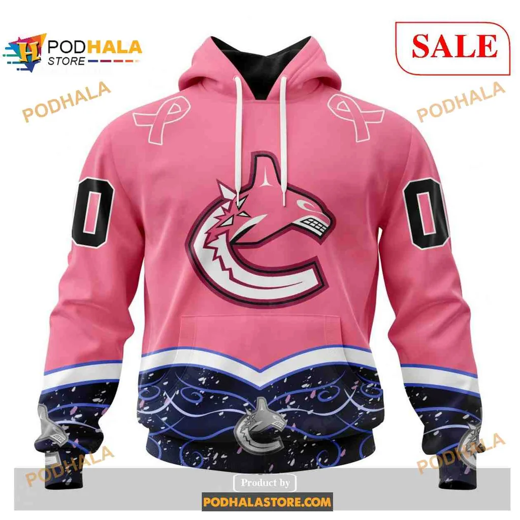 Supportive Vibrant Pink Canucks Hoodie For Cancer Awareness