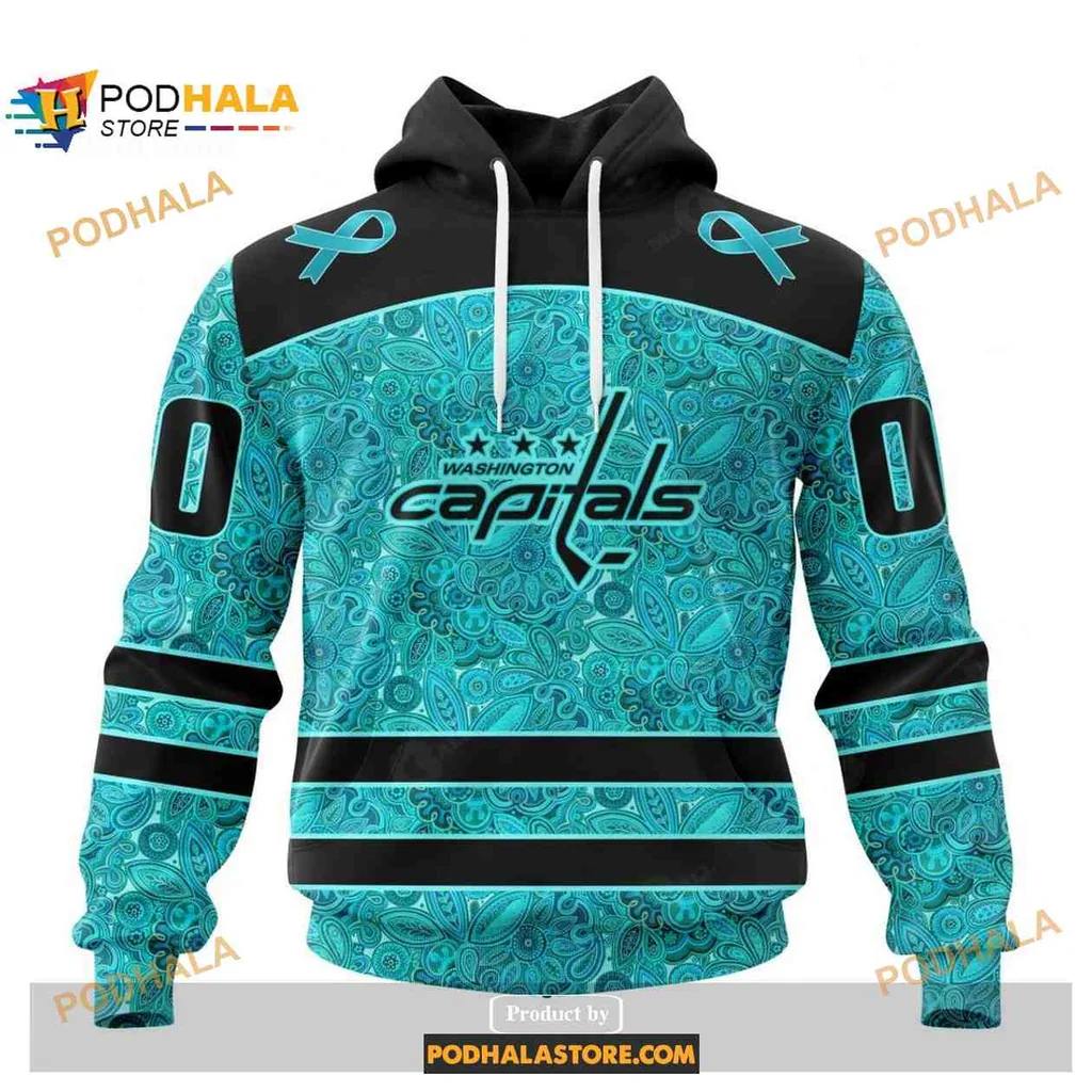 Supportive Washington Capitals Cancer Awareness 3d Hoodie With Teal Ribbons