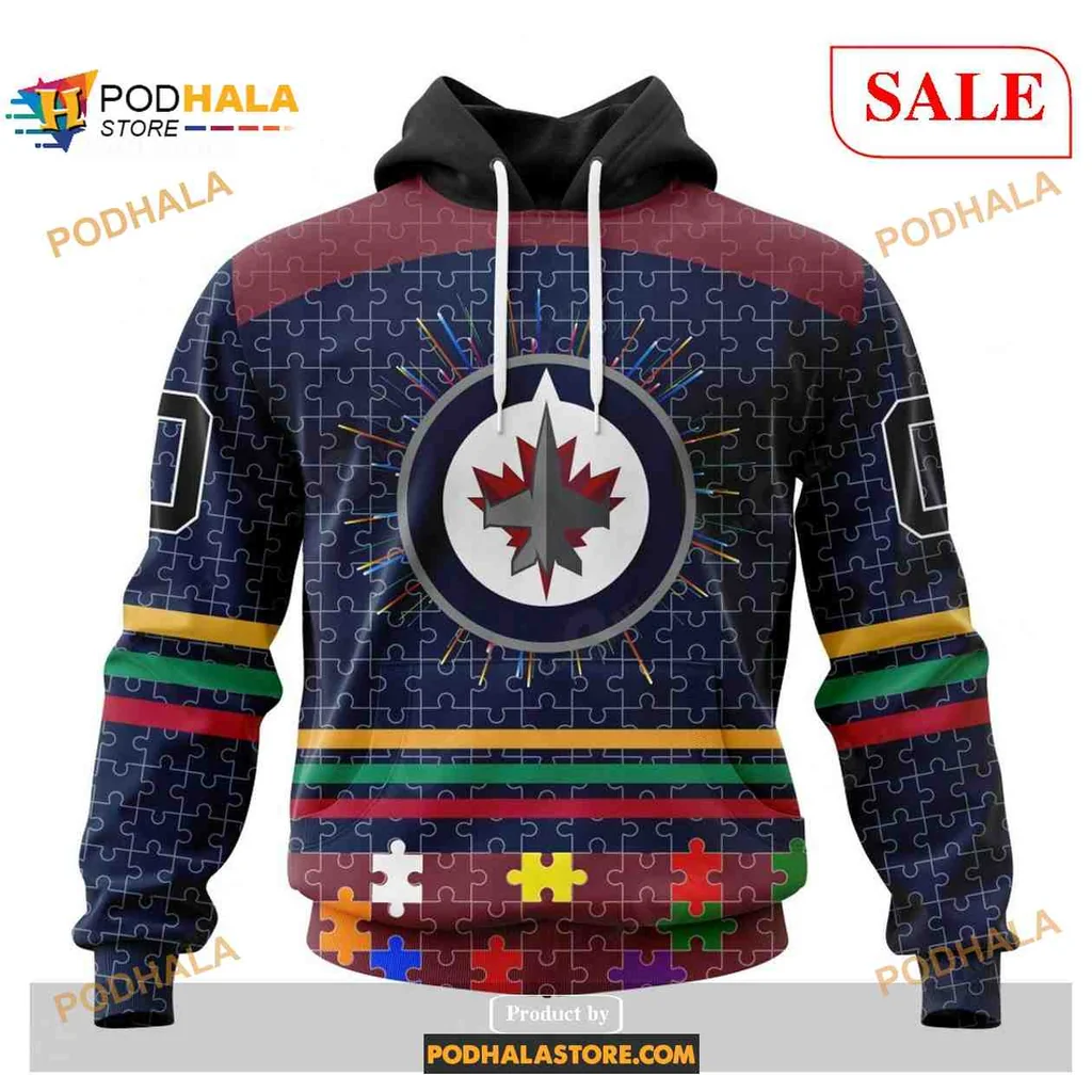 Supportive Winnipeg Jets Autism Awareness 3d Hoodie With Colorful Puzzle Design