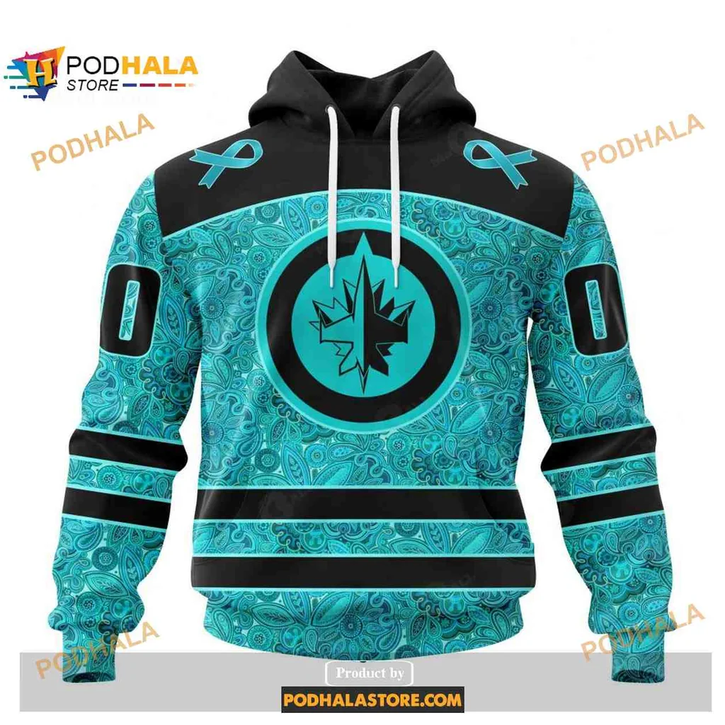 Supportive Winnipeg Jets Ovarian Cancer 3d Hoodie With Teal Ribbons