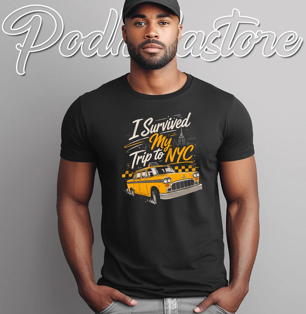 Survived Trip To NYC T-Shirt Funny New York City Taxi Vintage Graphic Top
