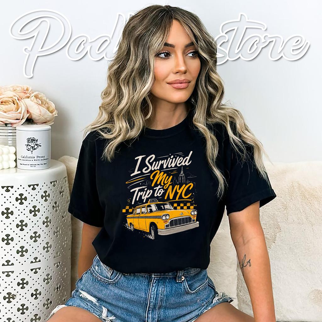 Survived Trip To NYC Tee Funny New York City Taxi Vintage Graphic Top Survived Trip To NYC Tee Funny New York City Taxi Vintage Graphic Top