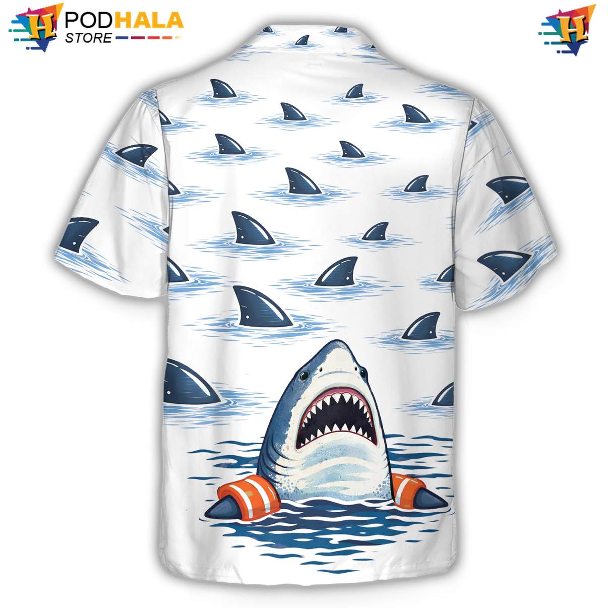 Swimming Shark Short-sleeve button-up shirt Mens Tropical Beach Button Down Vacation Top Swimming Shark Short-sleeve button-up shirt Mens Tropical Beach Button Down Vacation Top