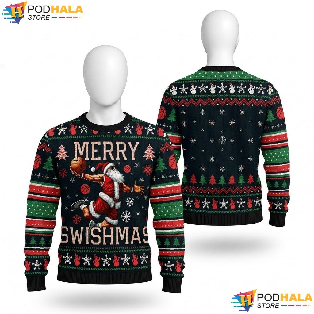 Swishmas Basketball Ugly Christmas Sweater Funny Sports Holiday Top