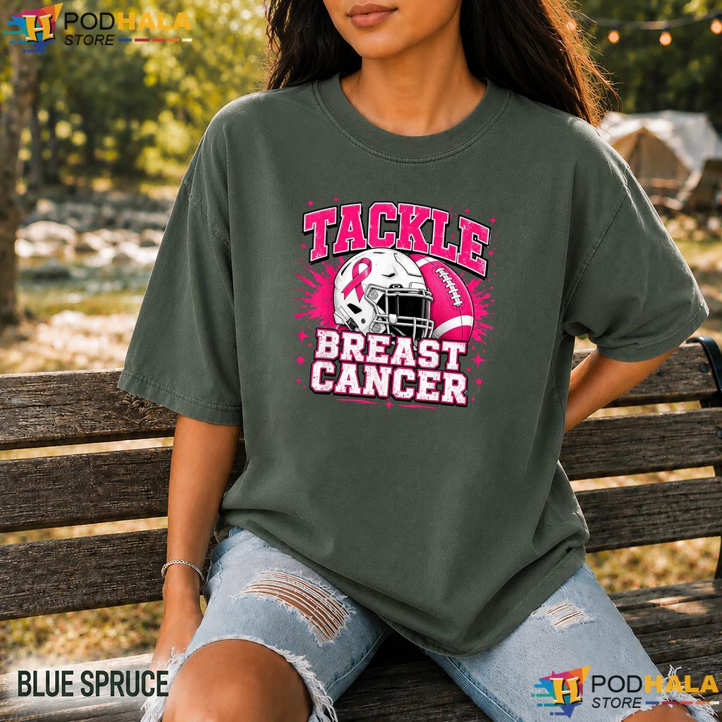 Tackle American Football Pink Comfort Colors TShirt Breast Cancer Ribbon