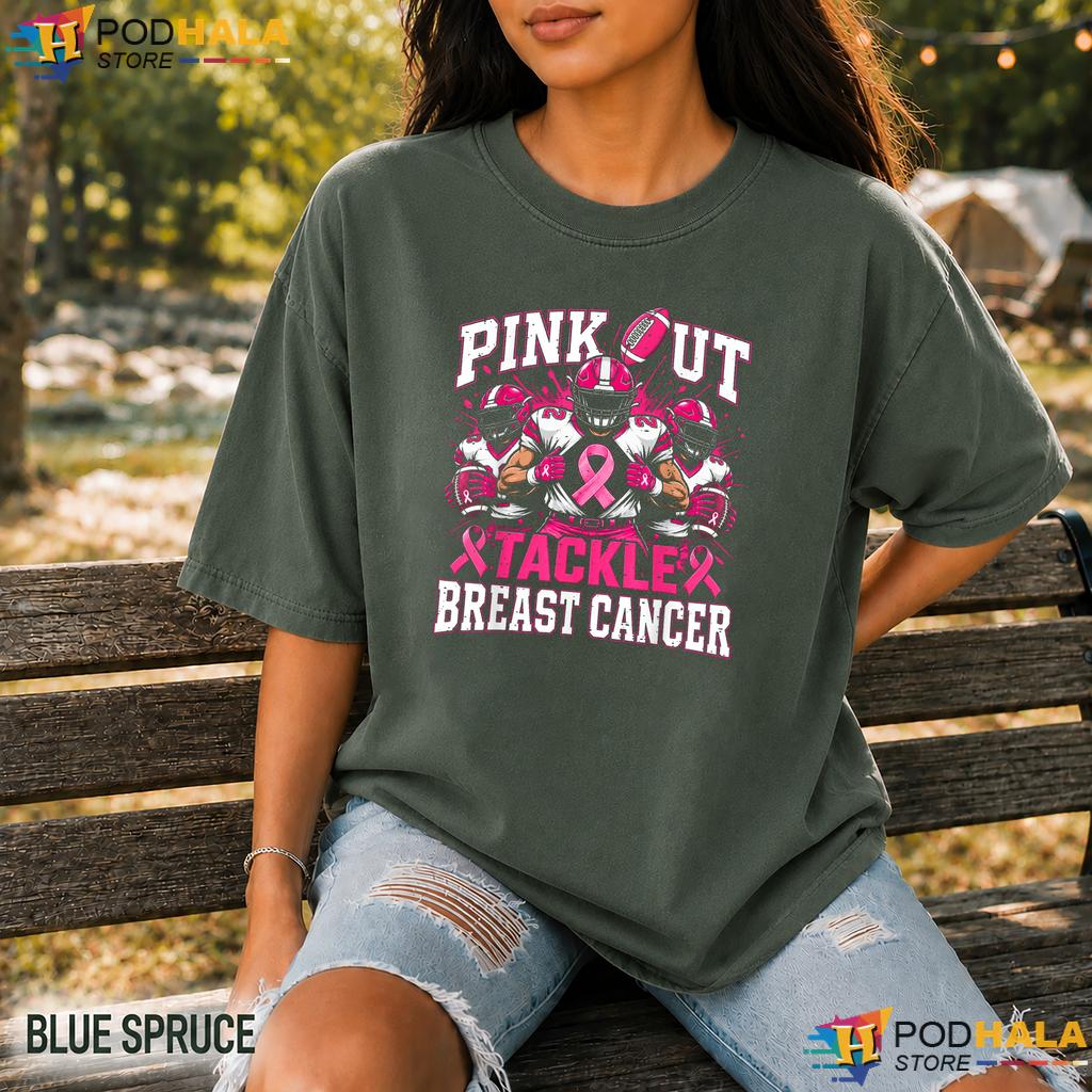 Tackle Football Pink Mens Comfort Colors Tee Breast Cancer Boys Kids
