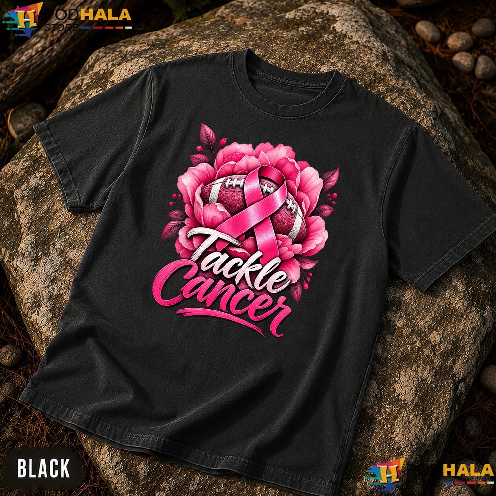 Tackle Football Pink Ribbon Comfort Colors T-Shirt Breast Cancer Support