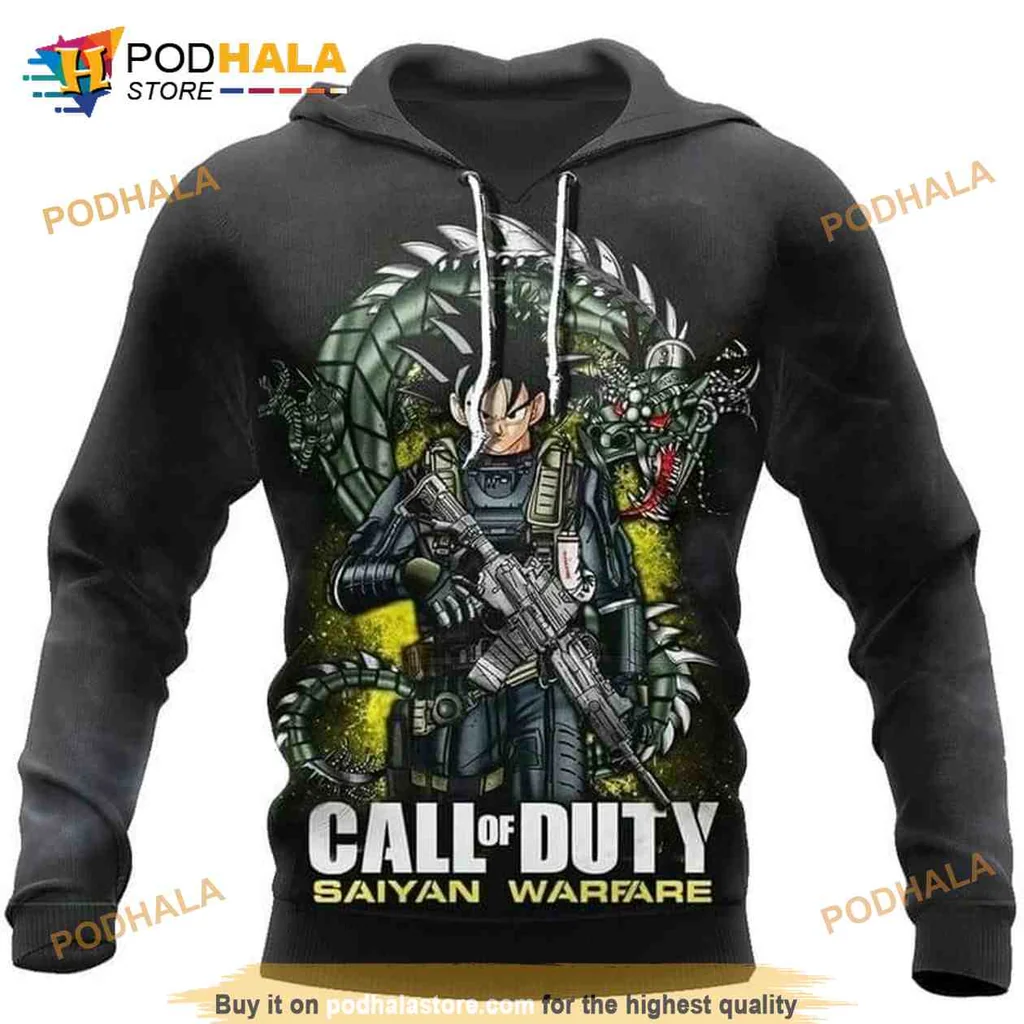 Tactical Saiyan Warfare 3d Hoodie Featuring Dragon And Anime Design
