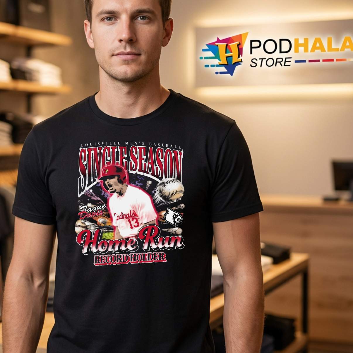 Tague Davis Louisville Cardinals Shirt Single Season Home Run Record Holder