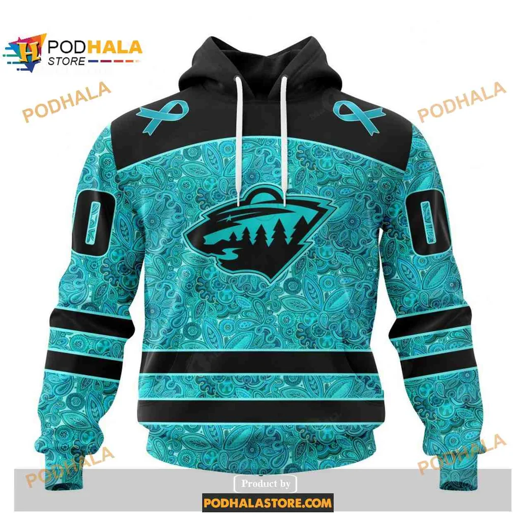 Teal Minnesota Wild Cancer Awareness 3d Hoodie With Nature Design