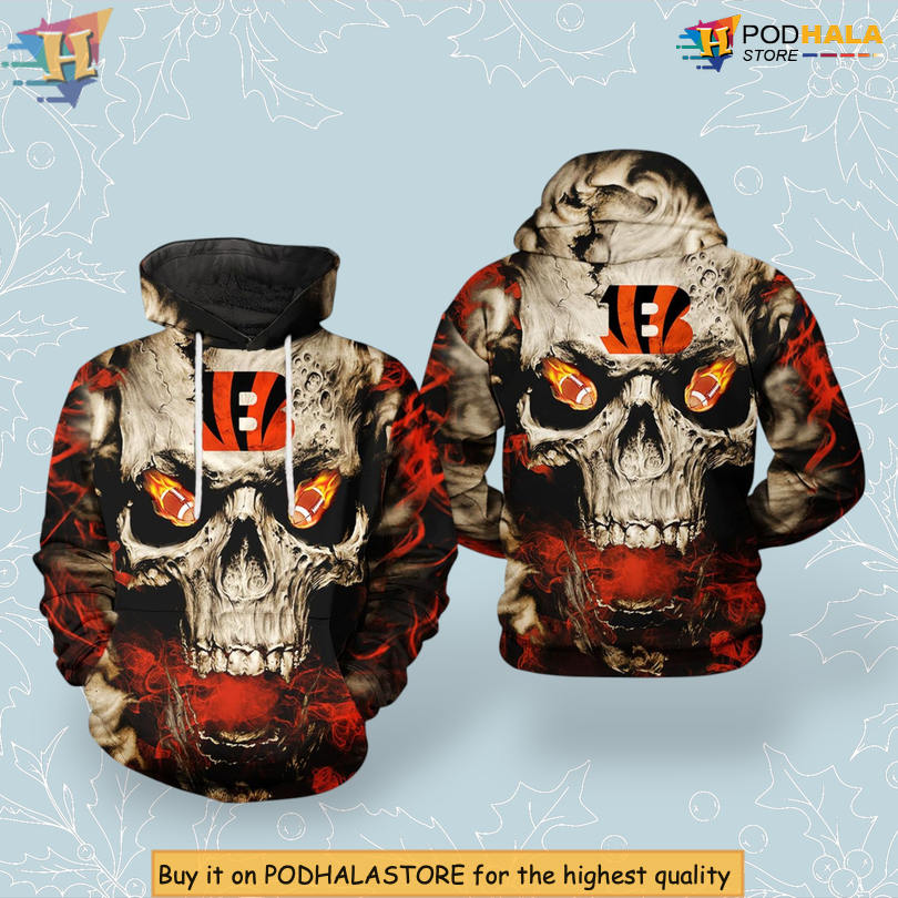 Team Edition Skull Artwork Vintage Cincinnati Bengals Hoodie 3D All Over Print