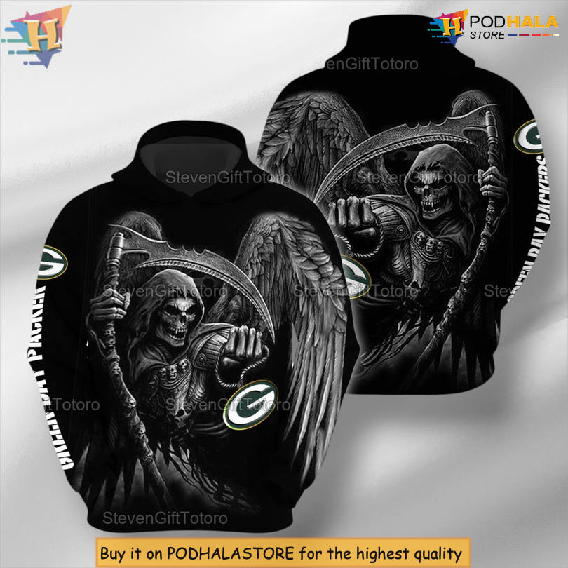 Team Skull Pattern Green Bay Packers Hoodie 3D NFL Apparel for Fans