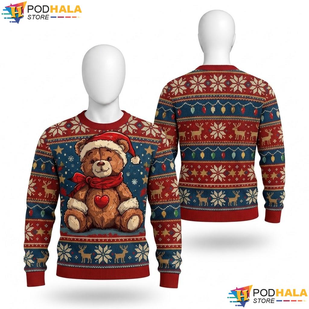 Teddy Bear Costume Snowflakes Christmas Sweater Funny Holiday Top