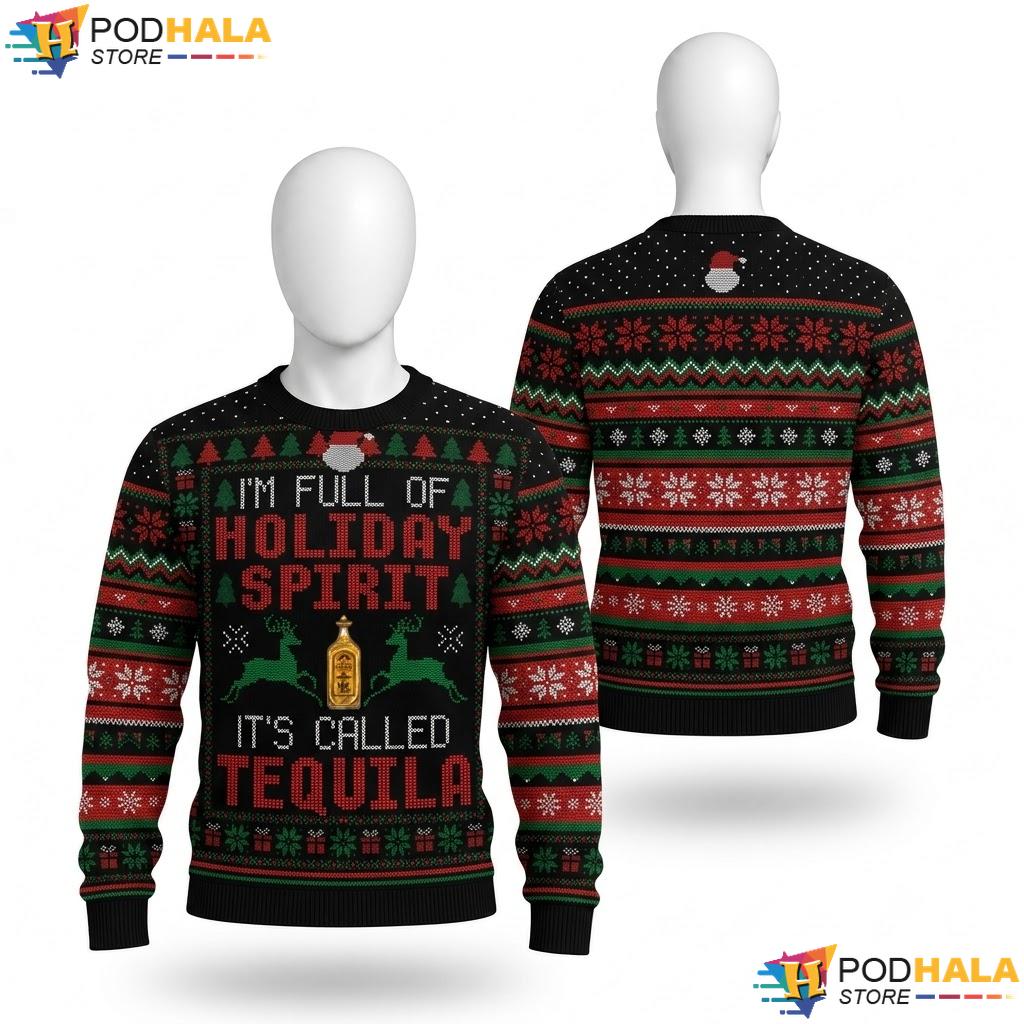 Tequila Holiday Spirit Christmas Sweater Funny Drinking Mens Outfit