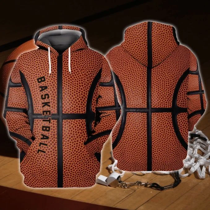 Textured Basketball Pattern 3d Hoodie Featuring Bold Vertical Design