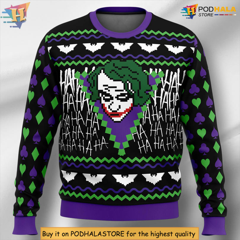 The Joker DC Comic Villain Face Smile Design Festive Holiday Christmas Sweater