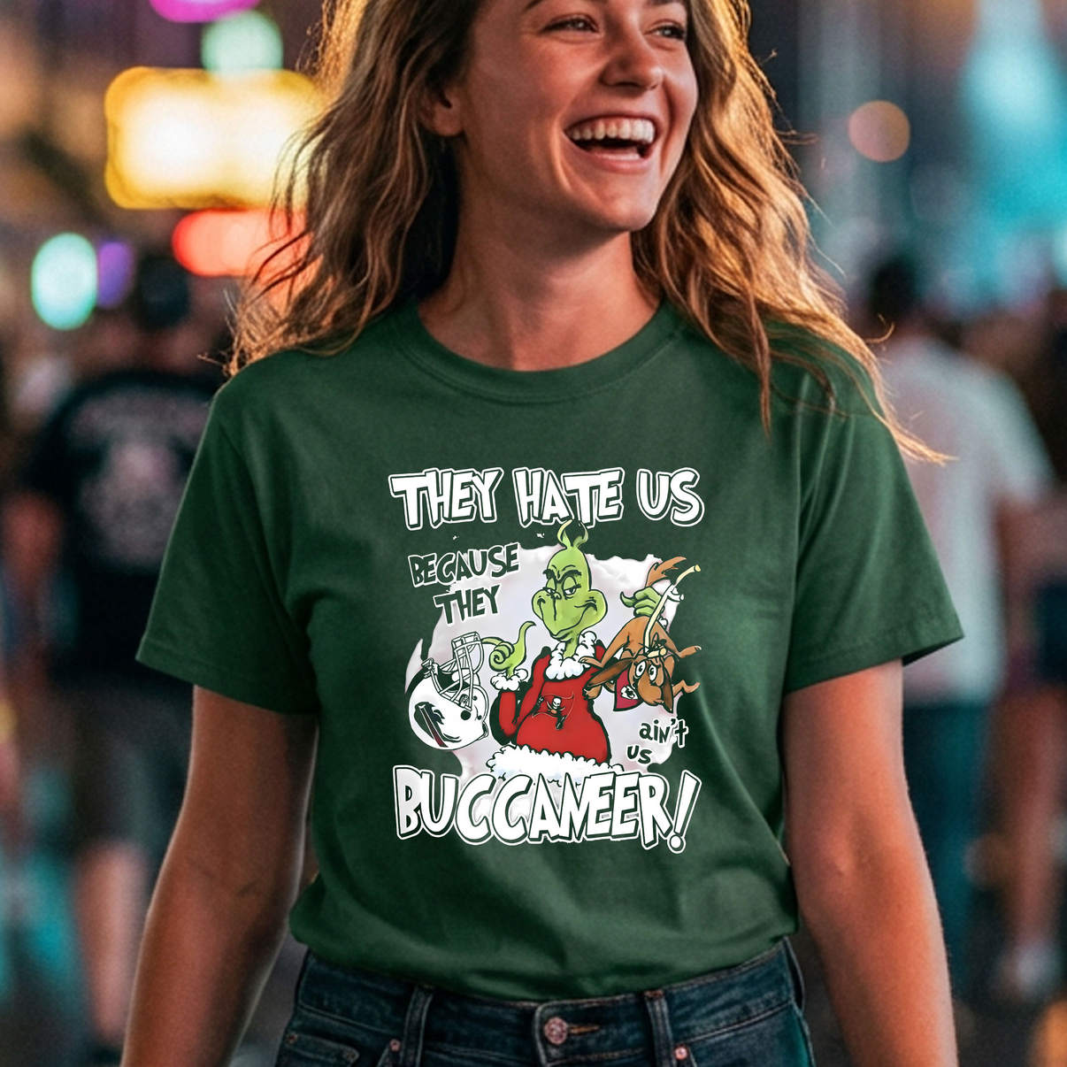 They Hate Us Buccaneers Grinch Shirt Because They Aint Us Funny Graphic Mens
