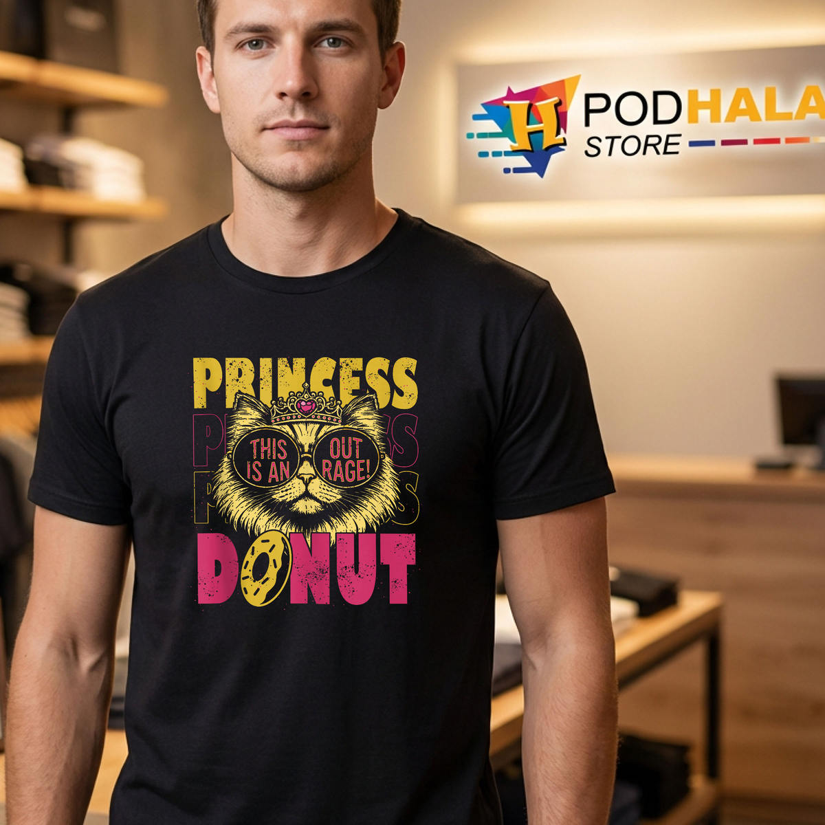 This Is An Outrage Princess Cat Shirt 2026 Funny Donut Gold Womens Mens Gear