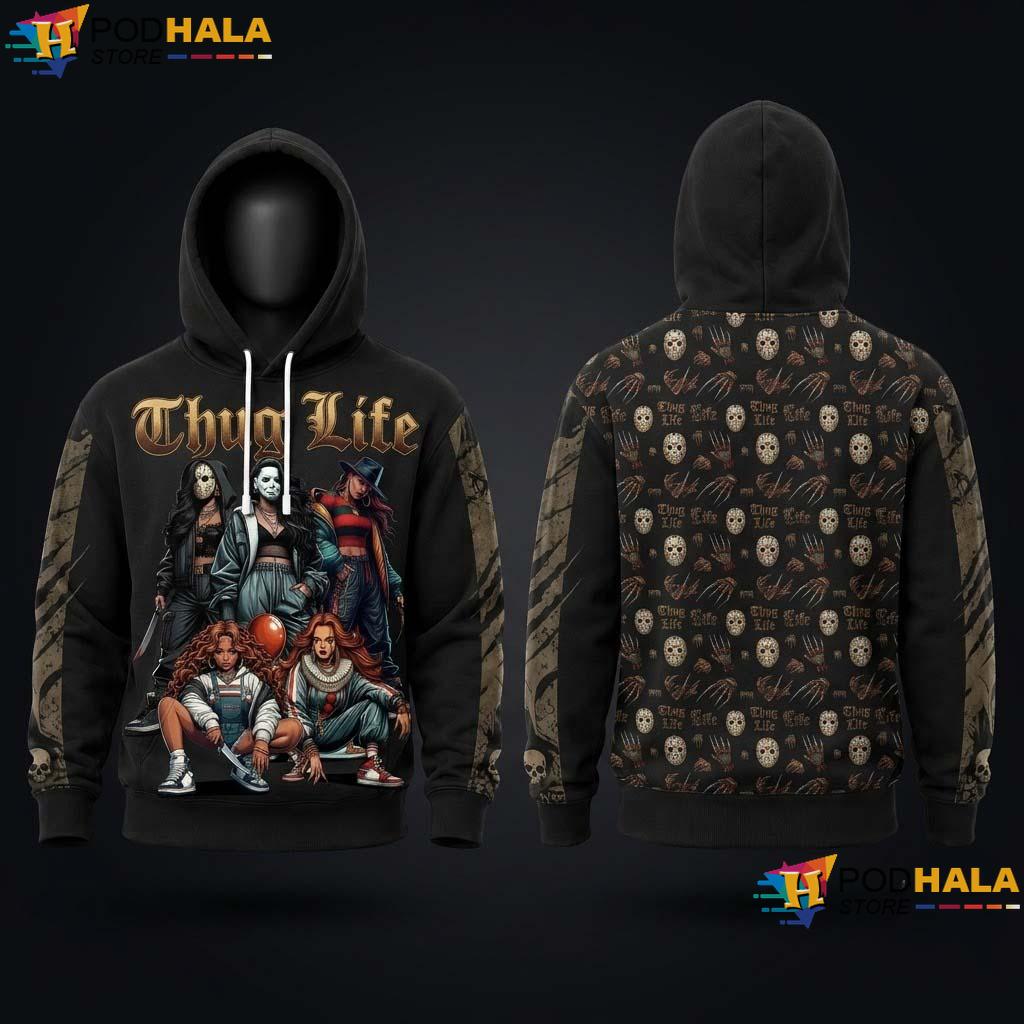 Thug Halloween All Over Print Hoodie Horror Friends Spooky Comfort Top