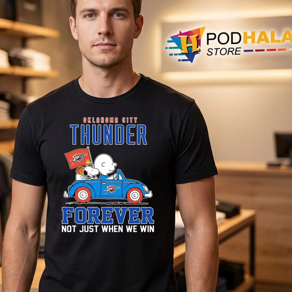 Thunder Forever Snoopy Driving Car Tee Charlie Brown Fan Graphic Mens Thunder Forever Snoopy Driving Car Tee Charlie Brown Fan Graphic Mens