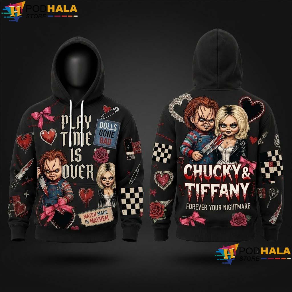 Tiffany Couple Halloween AOP Hoodie Bride Of Chucky Horror Movie Gift
