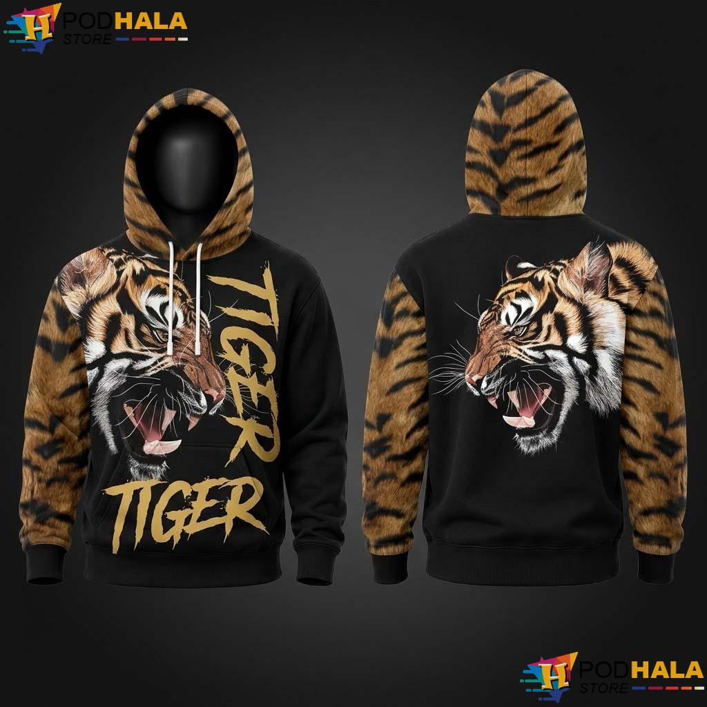 Tiger Animal Print 3D Hoodie Roaring Big Cat Wildlife Lover Gift Top