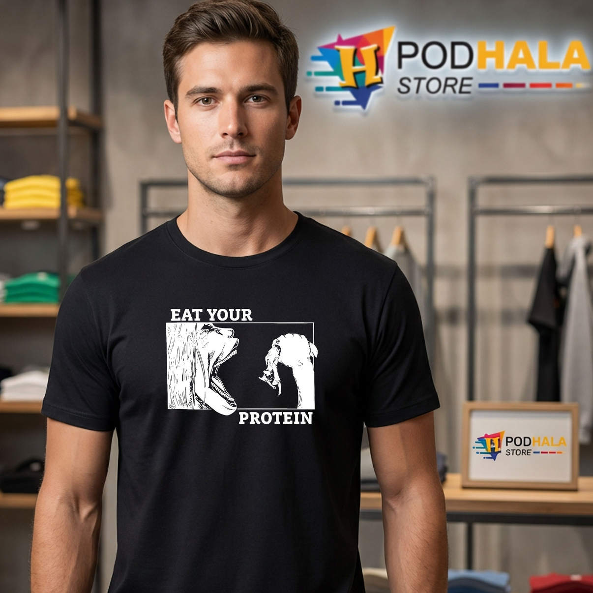 Titan Eat Your Protein Gym Shirt Workout Fitness Bodybuilding Graphic Mens