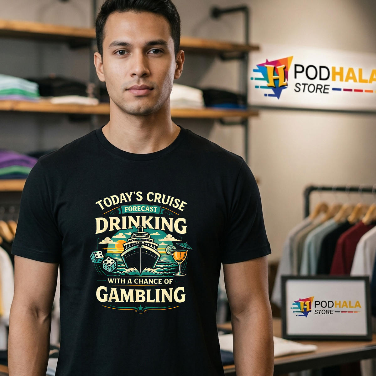 Todays Cruise Forecast Drinking Shirt 2026 Chance Of Gambling Funny Apparel