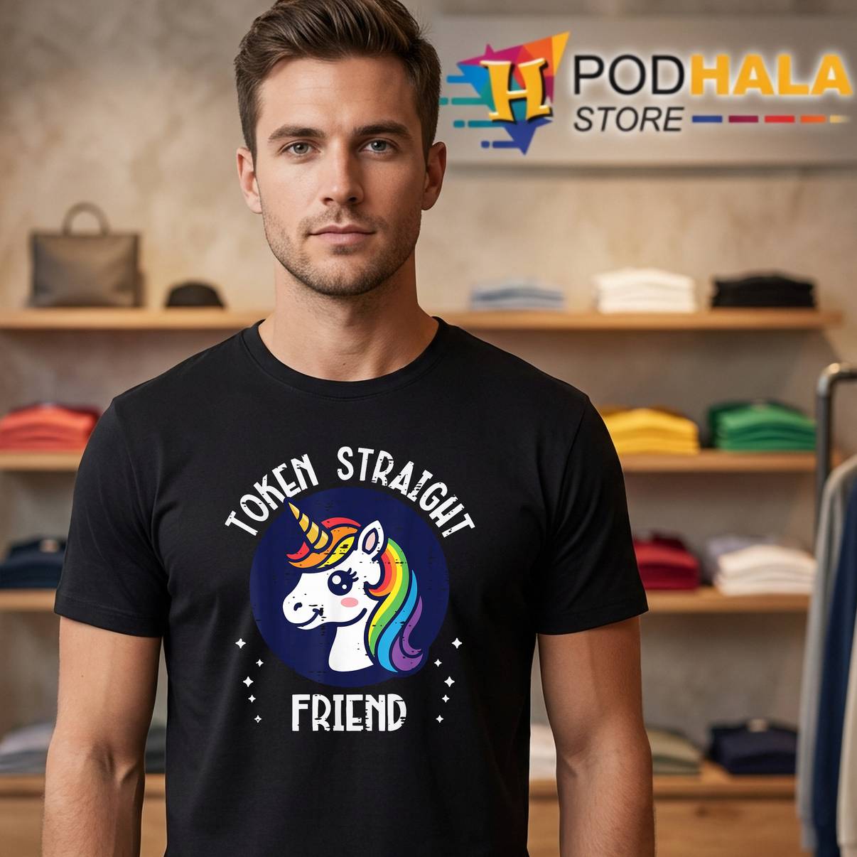 Token Straight Friend Unicorn Shirt Gay LGBTQ Pride Ally Graphic Men