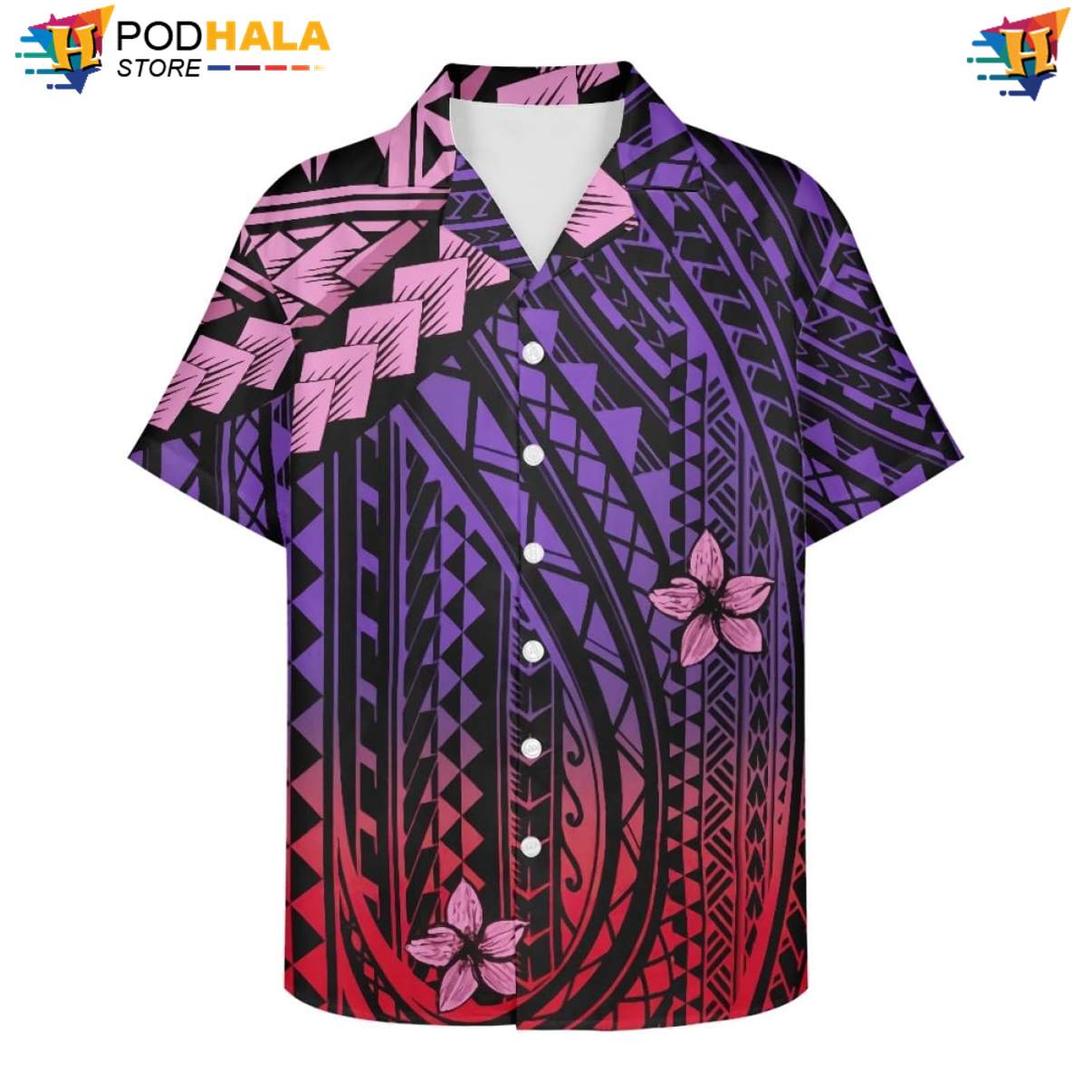 Traditional Plumeria Aloha Shirt Mens Polynesian Samoa Resort Wear Gear