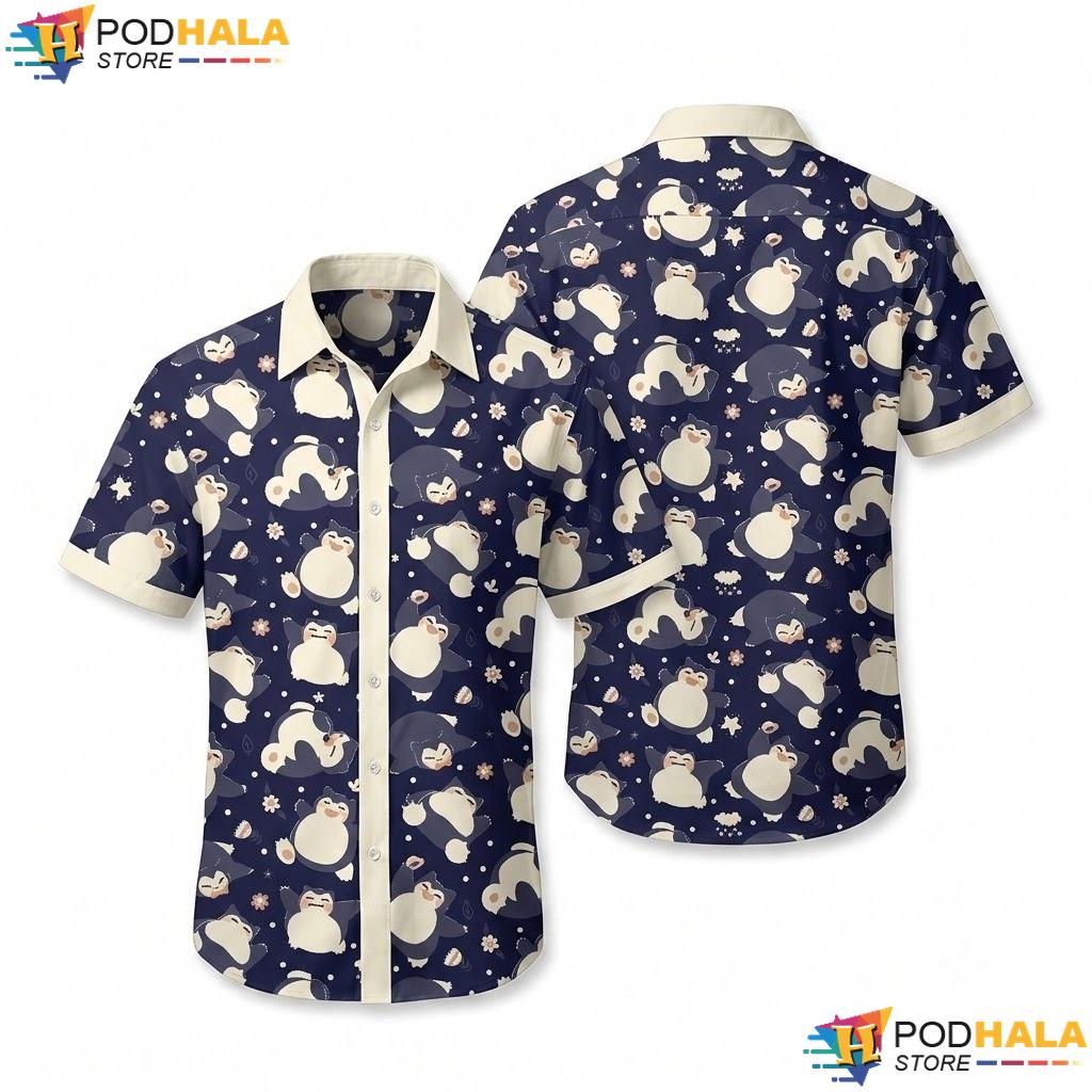 Trendy Snorlax Graphic Hawaiian Shirt Cute Kawaii Summer Anime Top