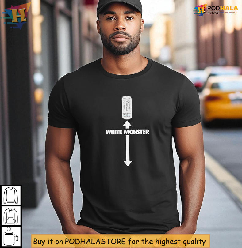 Trendy White Monster Shirt Featuring A Graphic Inspired By Zero Ultra Energy Drink Style