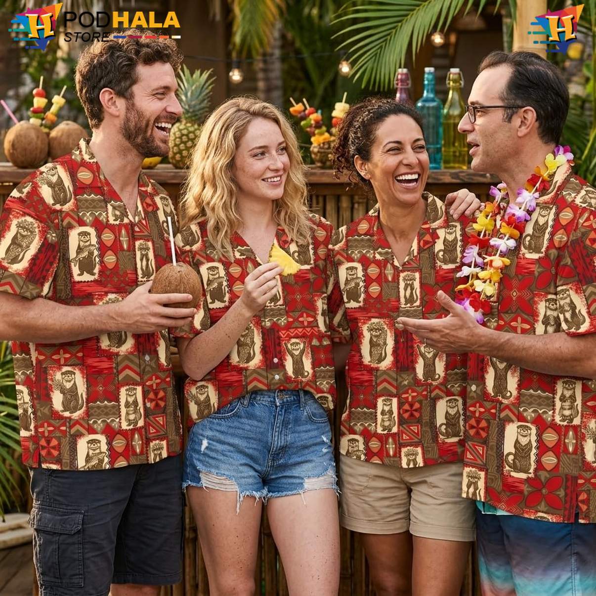 Tribal Otter Aloha Shirt Mens Casual Beach Button Down Tropical Top Tribal Otter Aloha Shirt Mens Casual Beach Button Down Tropical Top